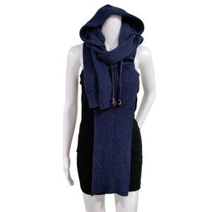 NWOT Le31 100% Cotton Knit H‎‎ooded Sc‎ar‎f Sha‎‎w‎l Navy Blue Unisex One Size
